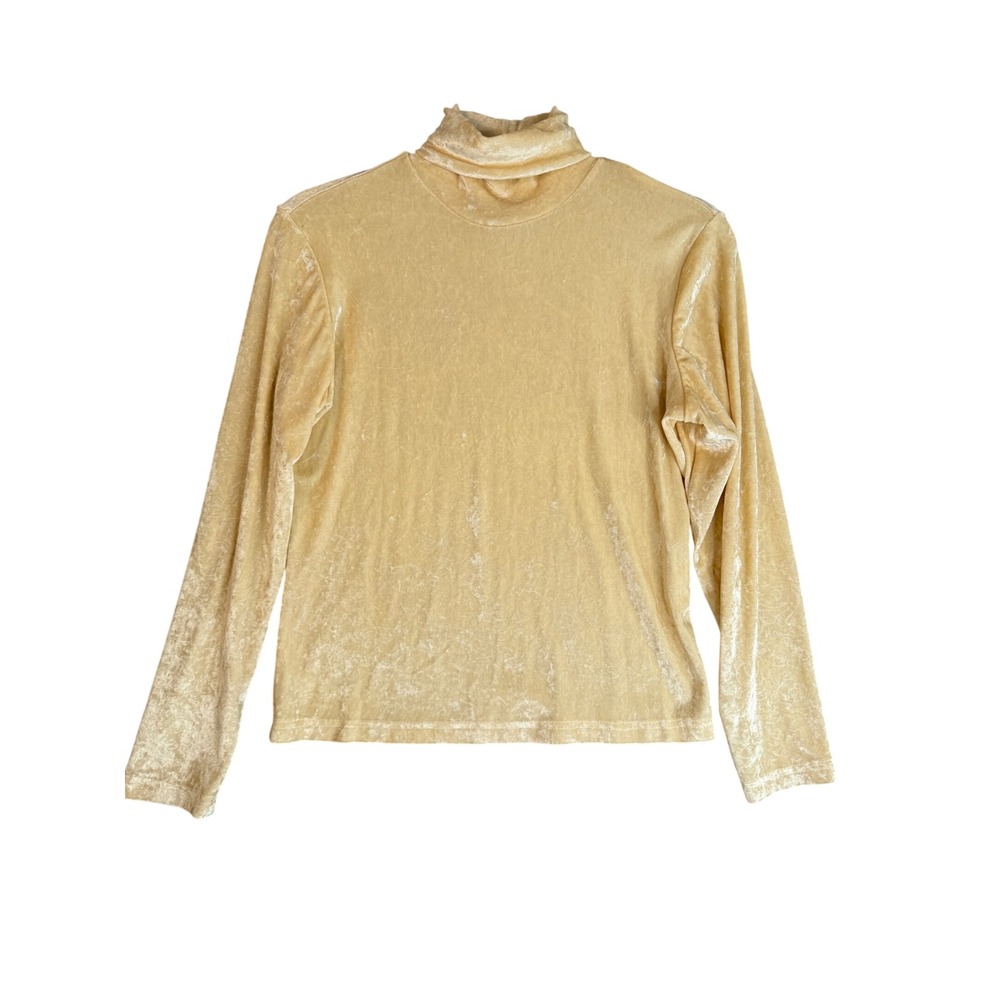 Sno Skins Champagne Crushed Velvet Turtleneck Top Womens M Luxury Base Layer